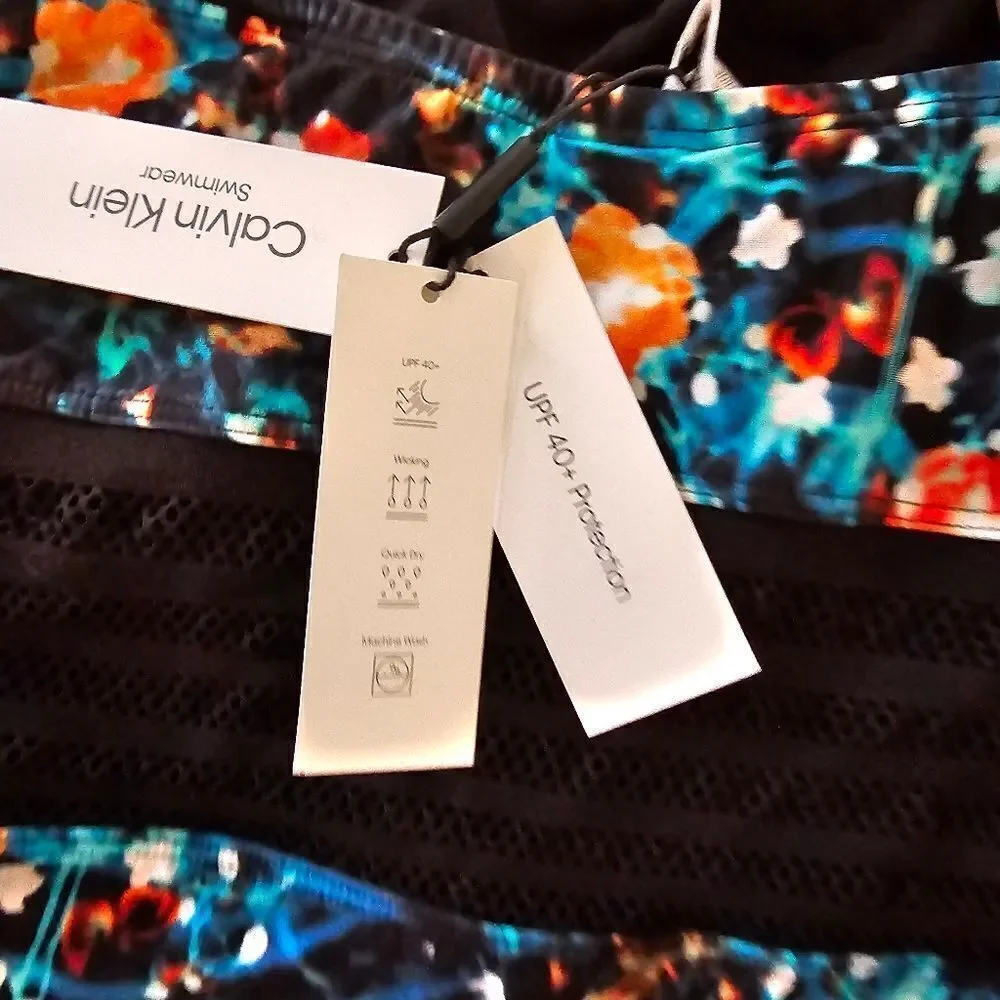 Calvin Klein Women's Floral Poppy Mesh Inset Panel One Piece Swimsuit Size 14